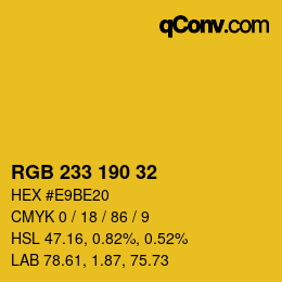 Color code: RGB 233 190 32 | qconv.com