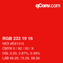 Color code: RGB 233 19 16 | qconv.com