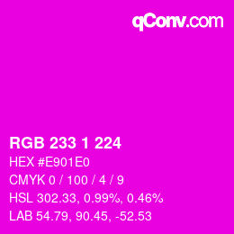カラーコード: RGB 233 1 224 | qconv.com