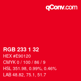 カラーコード: RGB 233 1 32 | qconv.com