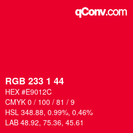 Color code: RGB 233 1 44 | qconv.com