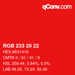 Color code: RGB 233 20 22 | qconv.com