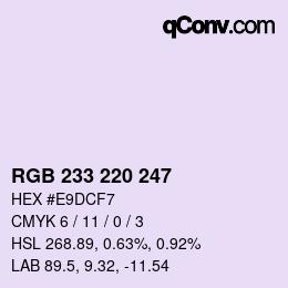 Color code: RGB 233 220 247 | qconv.com