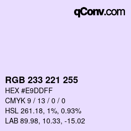 Color code: RGB 233 221 255 | qconv.com