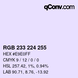 Color code: RGB 233 224 255 | qconv.com