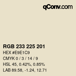 Color code: RGB 233 225 201 | qconv.com