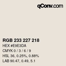 Color code: RGB 233 227 218 | qconv.com