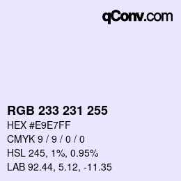 Color code: RGB 233 231 255 | qconv.com