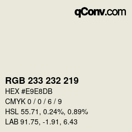 Color code: RGB 233 232 219 | qconv.com