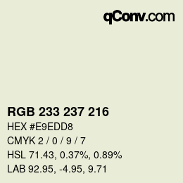 カラーコード: RGB 233 237 216 | qconv.com