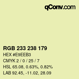 Color code: RGB 233 238 179 | qconv.com