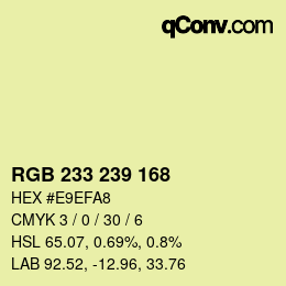 Color code: RGB 233 239 168 | qconv.com