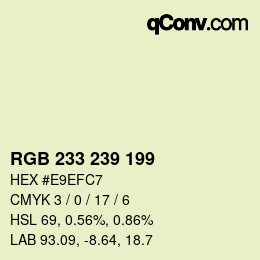 Color code: RGB 233 239 199 | qconv.com