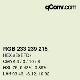 Color code: RGB 233 239 215 | qconv.com