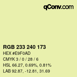Color code: RGB 233 240 173 | qconv.com