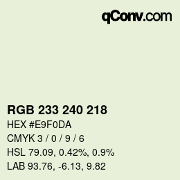 Color code: RGB 233 240 218 | qconv.com