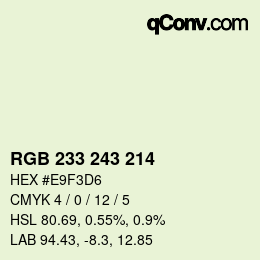 Color code: RGB 233 243 214 | qconv.com