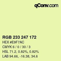 Color code: RGB 233 247 172 | qconv.com
