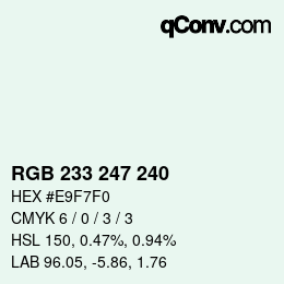 Color code: RGB 233 247 240 | qconv.com