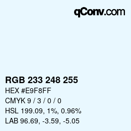 Color code: RGB 233 248 255 | qconv.com