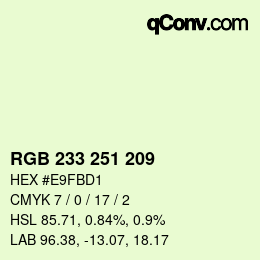 Color code: RGB 233 251 209 | qconv.com