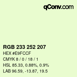 Color code: RGB 233 252 207 | qconv.com