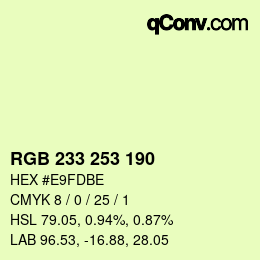 Color code: RGB 233 253 190 | qconv.com