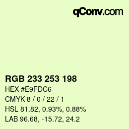 Color code: RGB 233 253 198 | qconv.com