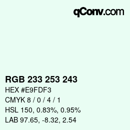 Color code: RGB 233 253 243 | qconv.com