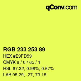 Color code: RGB 233 253 89 | qconv.com