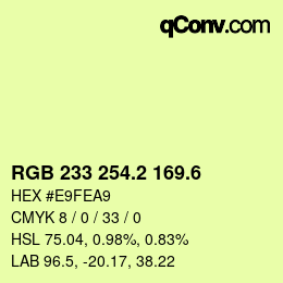 カラーコード: RGB 233 254.2 169.6 | qconv.com