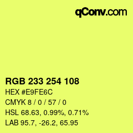 Color code: RGB 233 254 108 | qconv.com