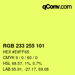 Color code: RGB 233 255 101 | qconv.com