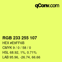 Color code: RGB 233 255 107 | qconv.com