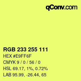 Color code: RGB 233 255 111 | qconv.com