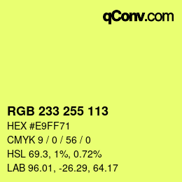 Color code: RGB 233 255 113 | qconv.com