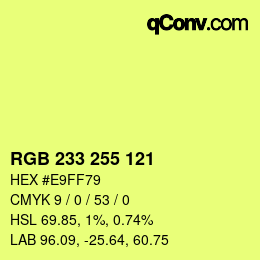 Color code: RGB 233 255 121 | qconv.com