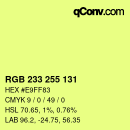 Color code: RGB 233 255 131 | qconv.com