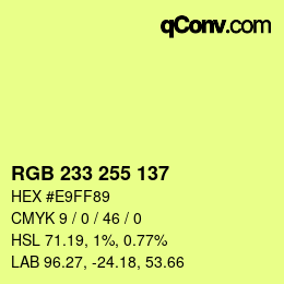 Color code: RGB 233 255 137 | qconv.com