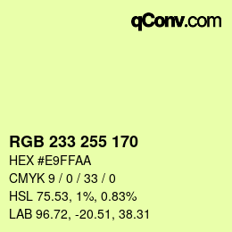 Color code: RGB 233 255 170 | qconv.com