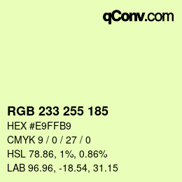 Color code: RGB 233 255 185 | qconv.com