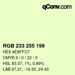 Color code: RGB 233 255 199 | qconv.com