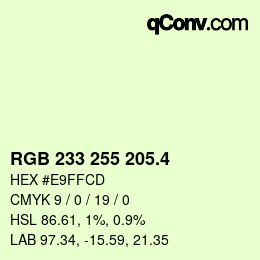 カラーコード: RGB 233 255 205.4 | qconv.com