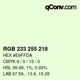 Color code: RGB 233 255 218 | qconv.com