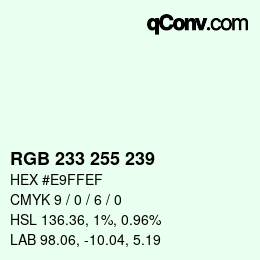 Color code: RGB 233 255 239 | qconv.com