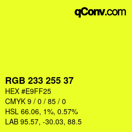 Color code: RGB 233 255 37 | qconv.com