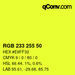 Color code: RGB 233 255 50 | qconv.com