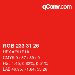 Color code: RGB 233 31 26 | qconv.com