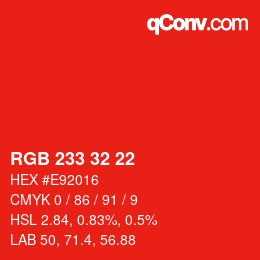 Color code: RGB 233 32 22 | qconv.com