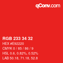 Color code: RGB 233 34 32 | qconv.com